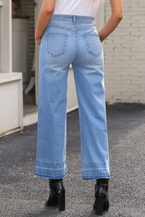 Raw Hem High Waist Straight Leg Loose Jeans